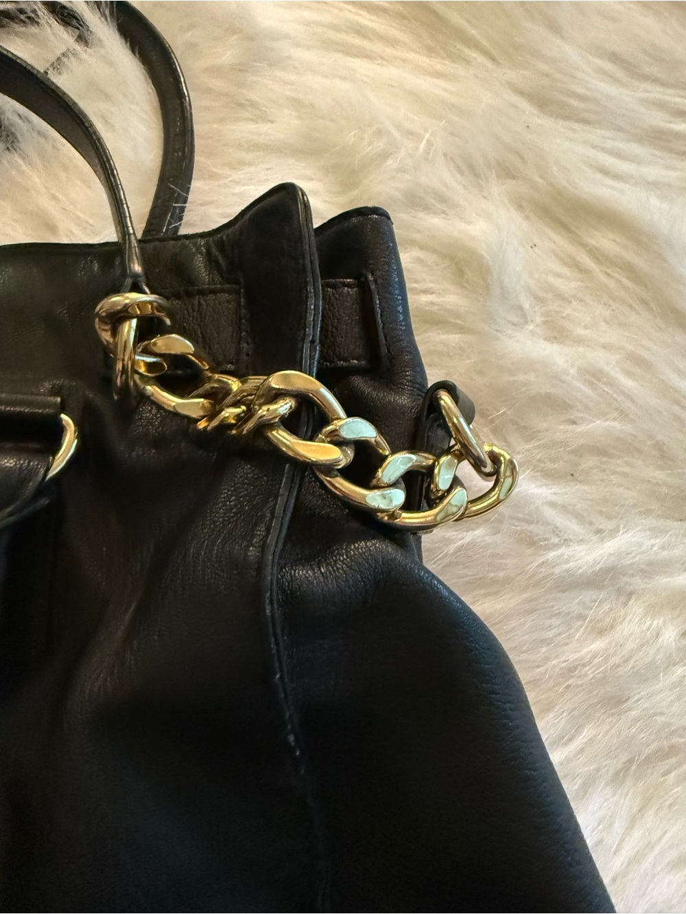 Michael Kors Black Leather Satchel with Gold-Tone Accents - Picture 7 of 7